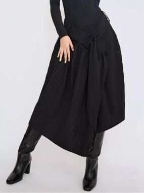 ROKH x H&M Wool Blend Belted Pleated Midi Skirt